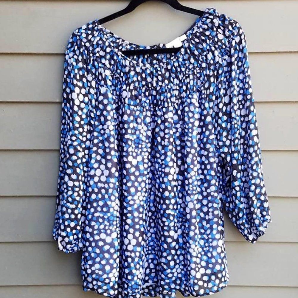 Cooper & Ella Peasant Top Blue/Black/Gray/Metallic flecks Size 1X